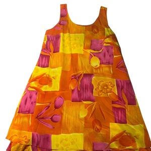 Kathie Lee Collection Orange‎ and Yellow Floral Midi Dress